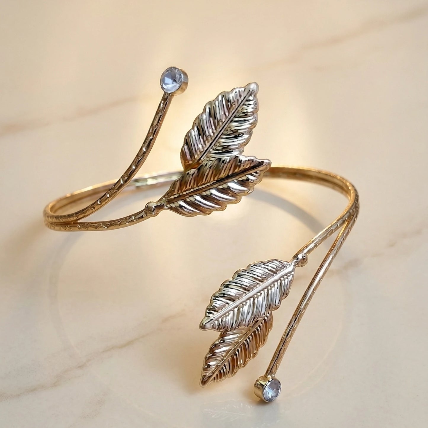 Golden Twin Leaf Arm Cuff