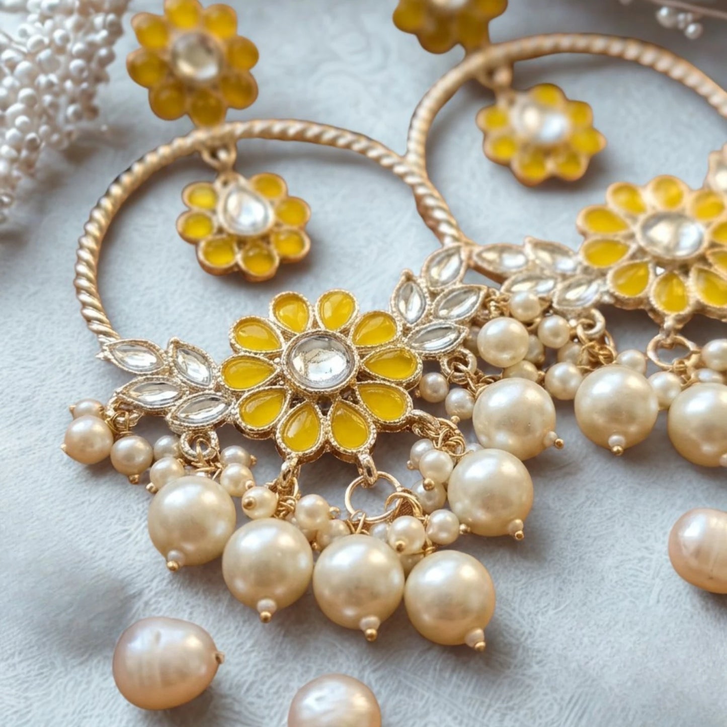 Yellow Pearl Long Jhumka