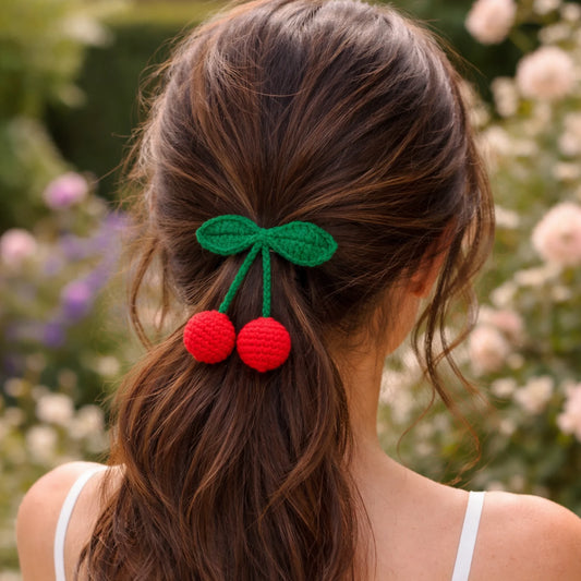 Red Cherry Crochet Hair Tie