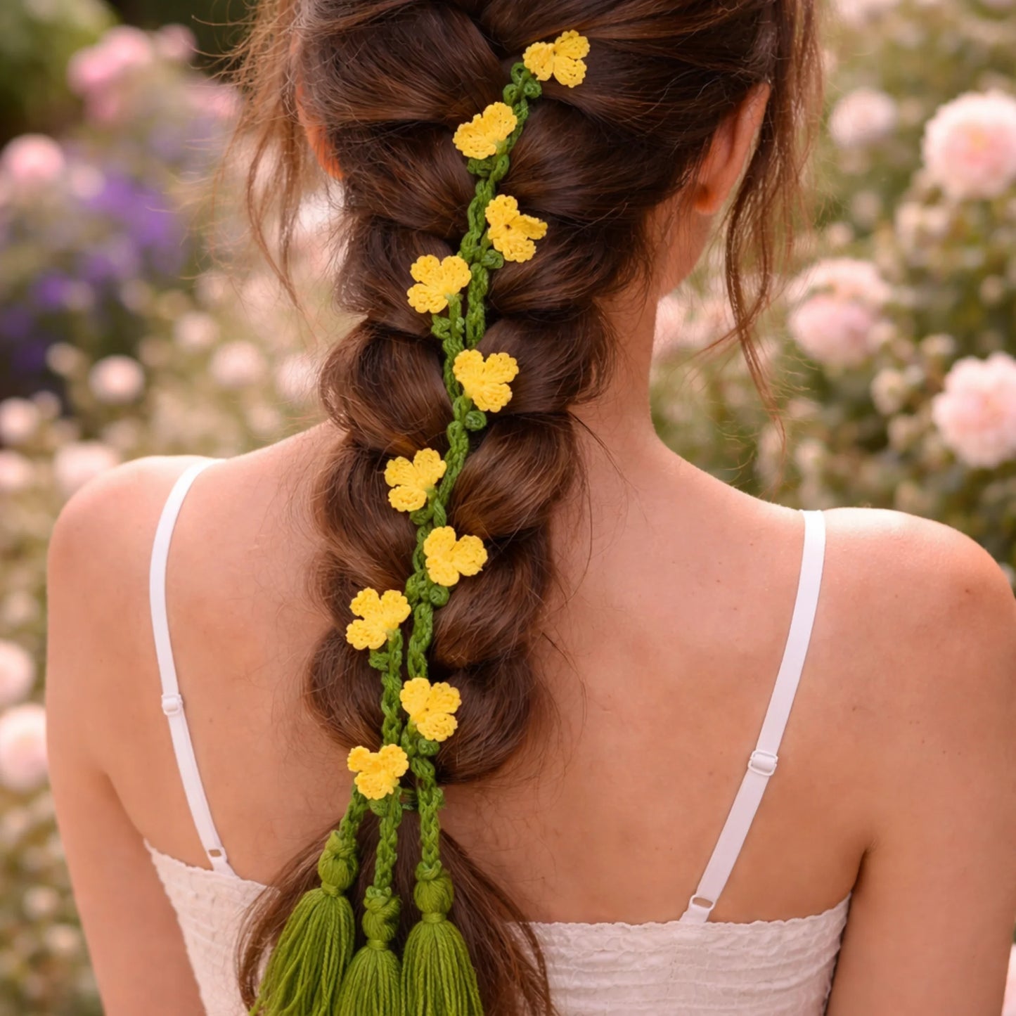 Yellow Tiny Bloom Crochet Hair Tie