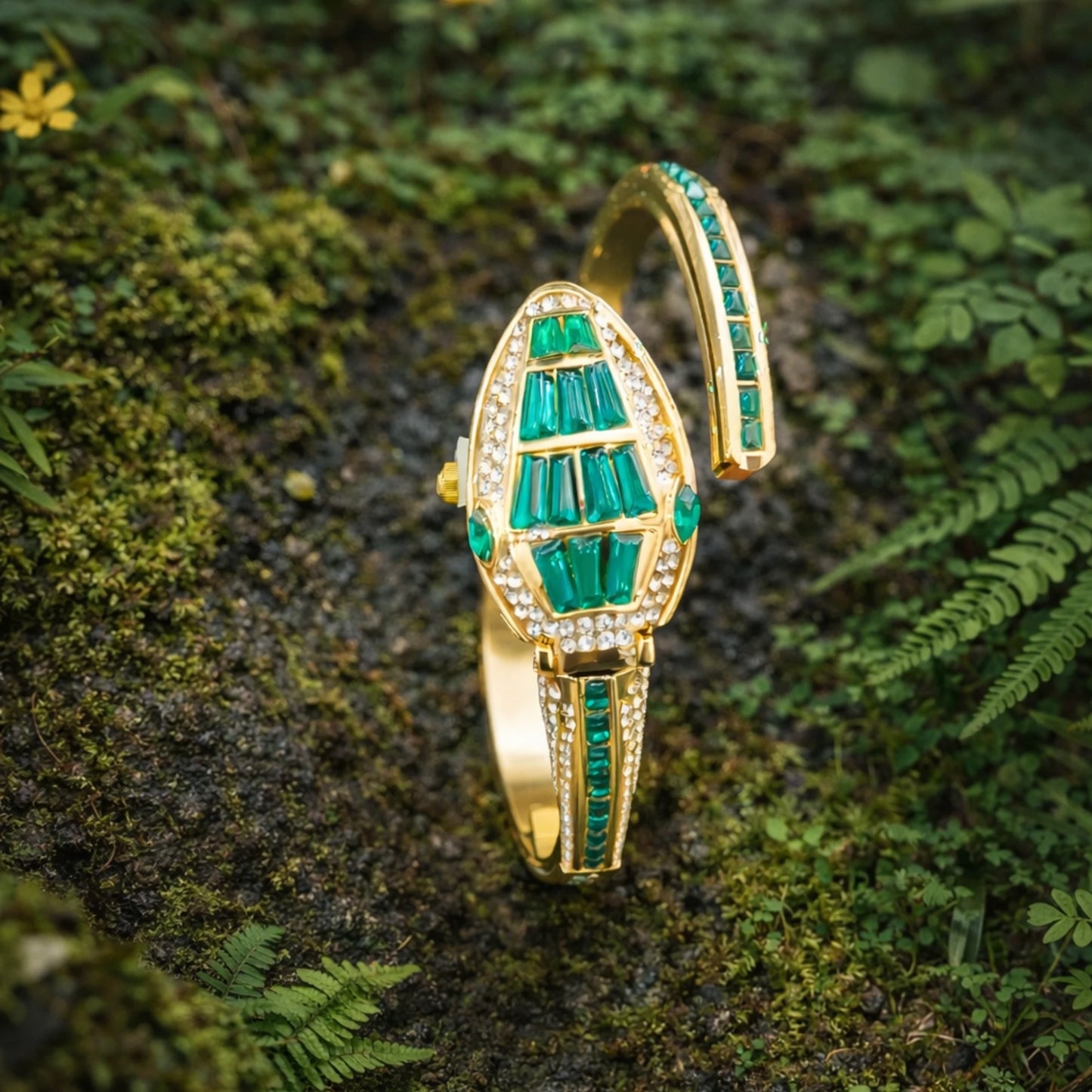 Serpent Emerald & Diamond Luxury Timepiece | Viral Serpentine Watch