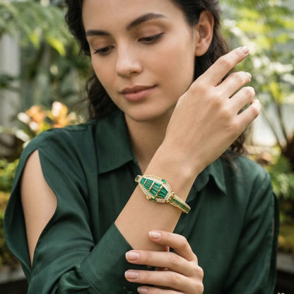 Serpent Emerald & Diamond Luxury Timepiece | Viral Serpentine Watch