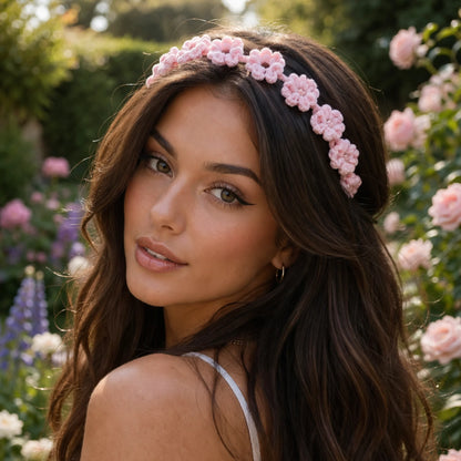 PinkFloral Crochet Hair Tie