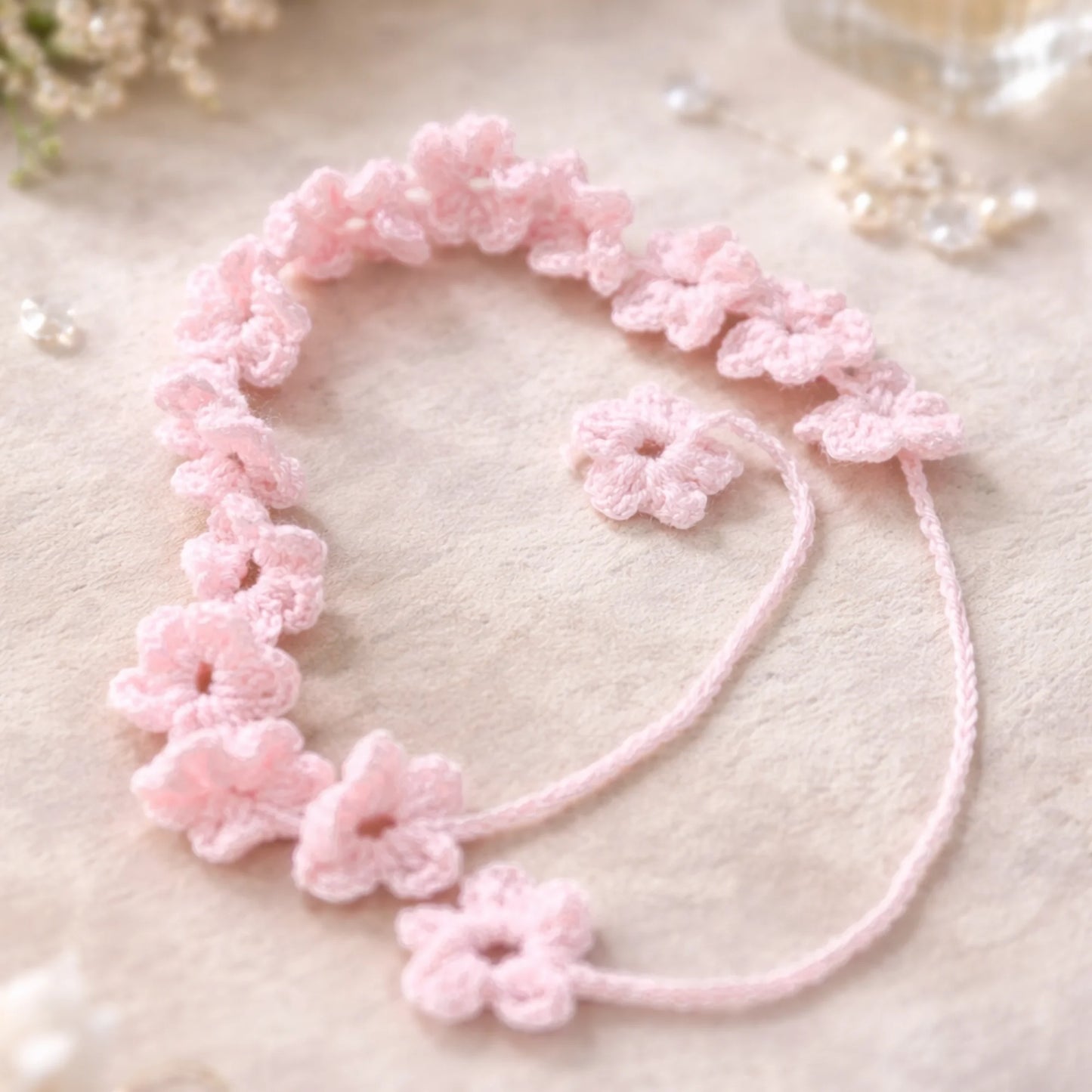 PinkFloral Crochet Hair Tie