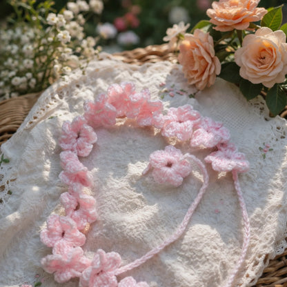 PinkFloral Crochet Hair Tie