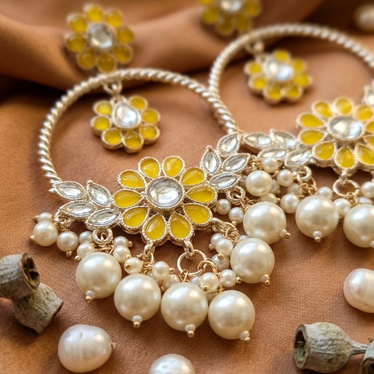 Yellow Pearl Long Jhumka