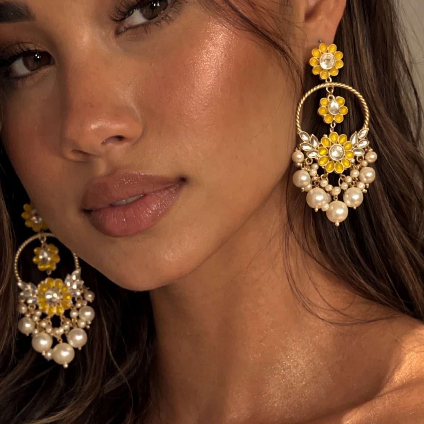 Yellow Pearl Long Jhumka