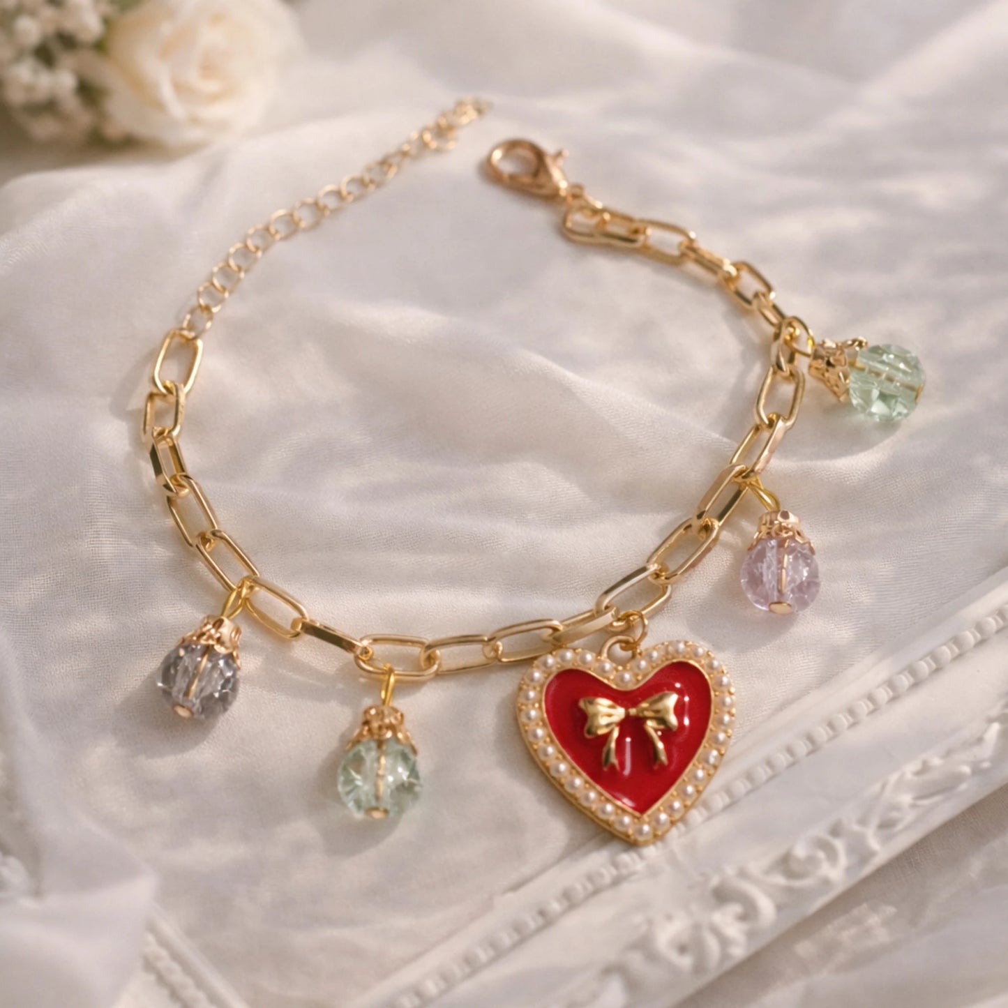 Ribbon Heart Charm Bracelet