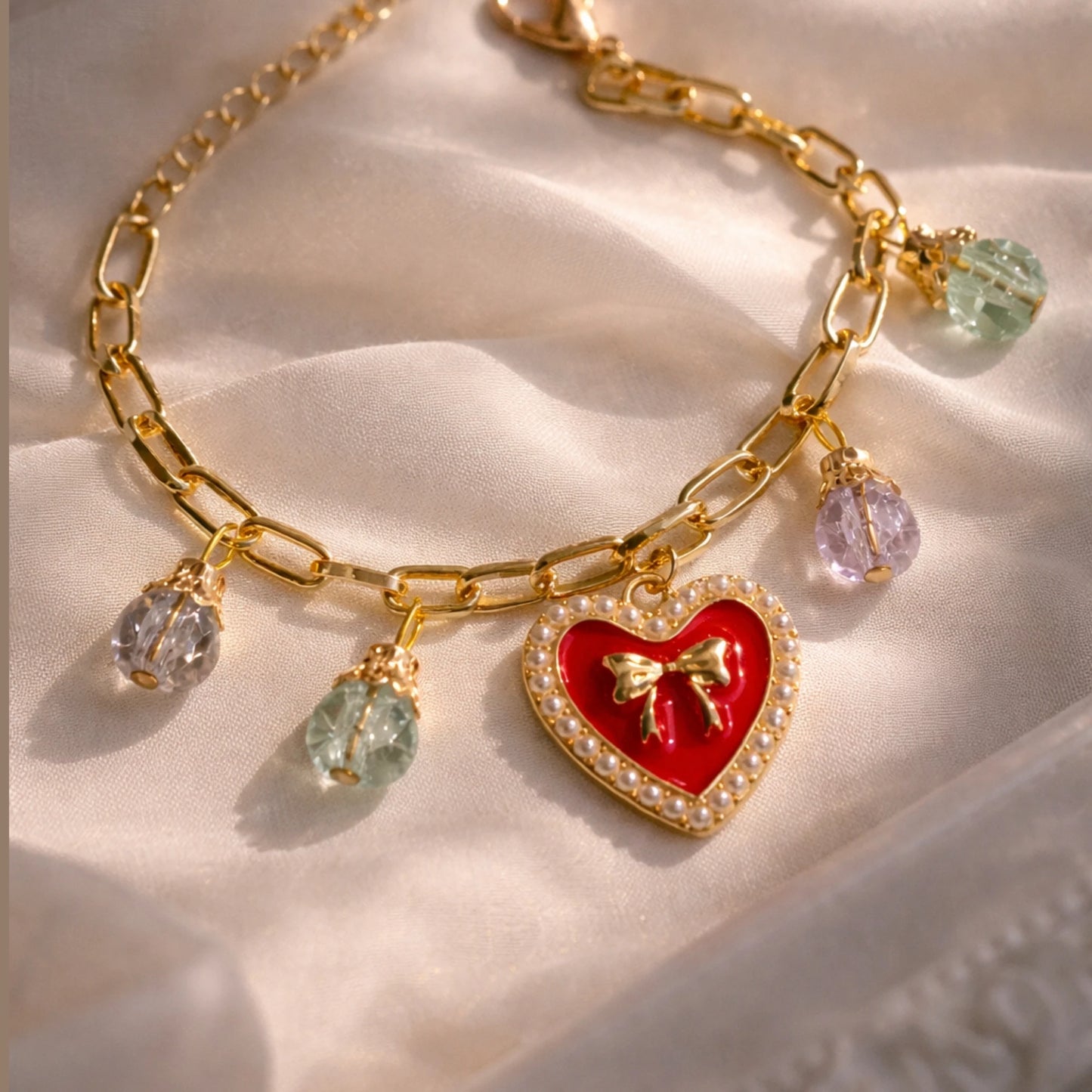 Ribbon Heart Charm Bracelet