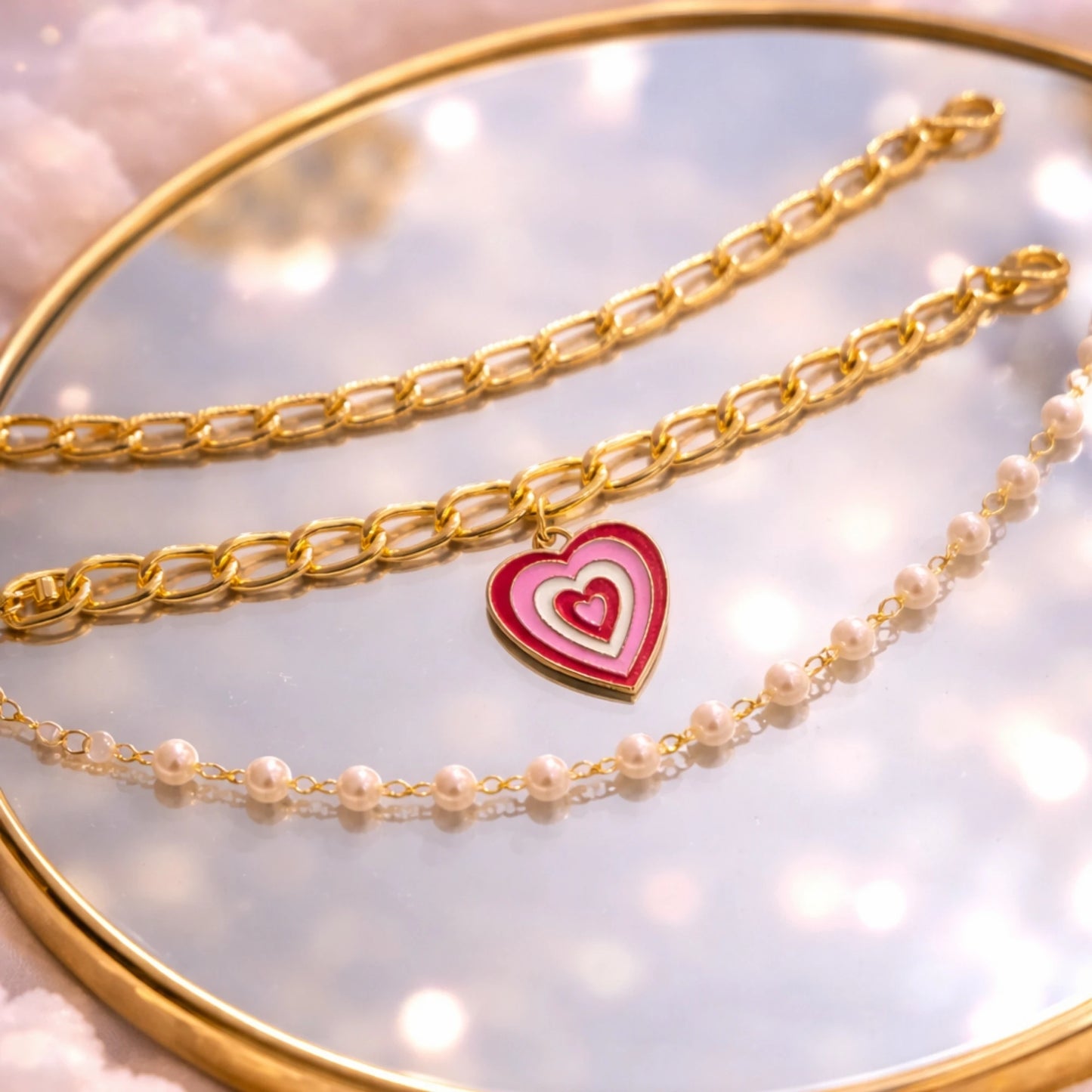 Rosy Ripple Three- Layered Bracelet Set