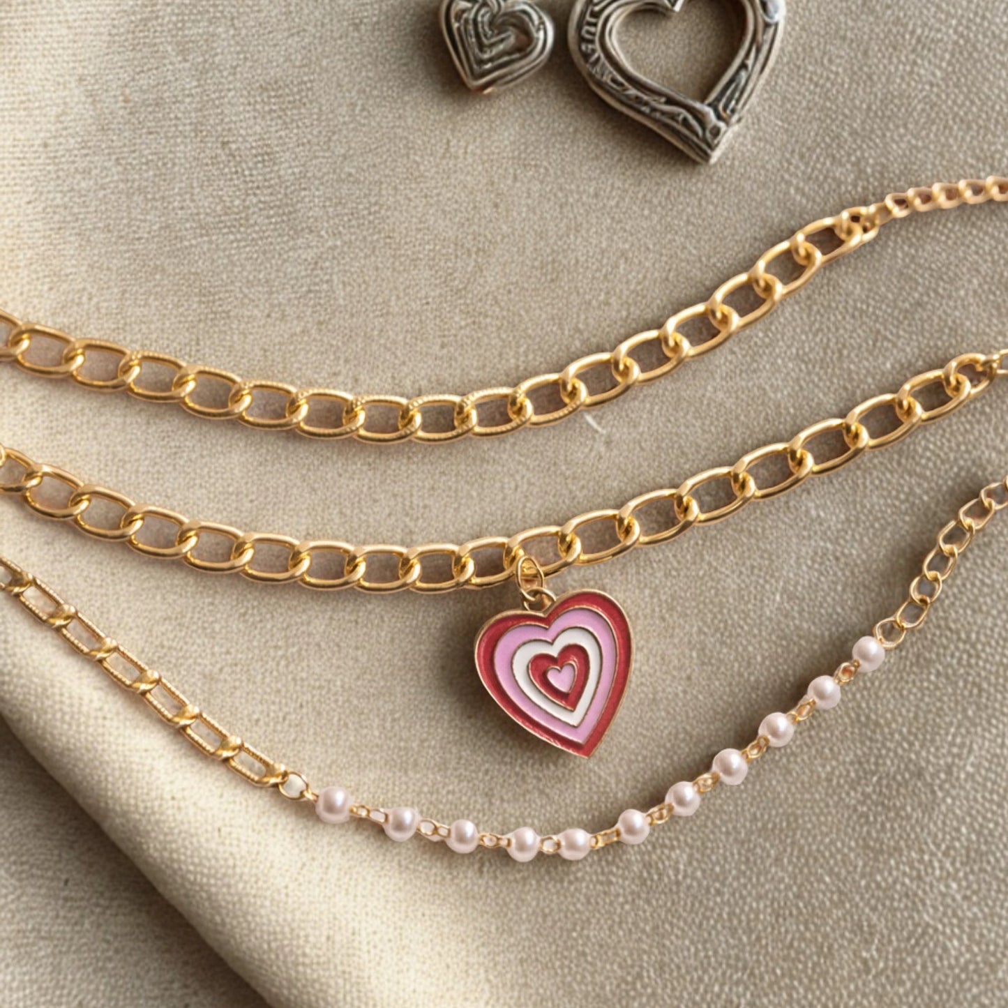 Rosy Ripple Three- Layered Bracelet Set